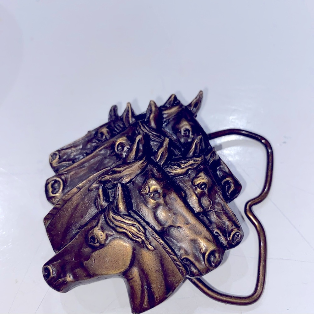 VTG 1976 Bergamot Brass Horse Head Belt Buckle- Bronze Finish